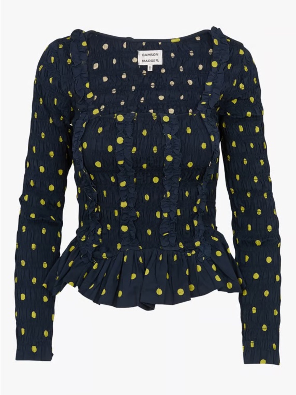 Damson Madder Navy Polka Dot Long-Sleeve Peplum Top